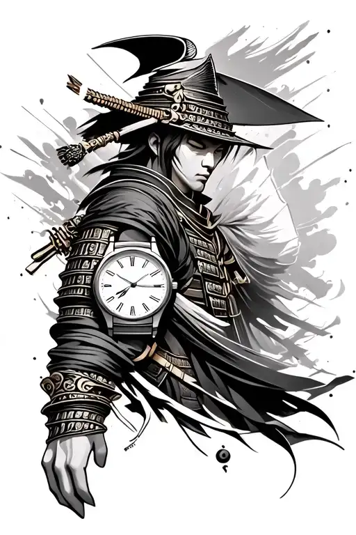 Sleeve With Watch On Forearm And Samurai On Shoulder Abstract