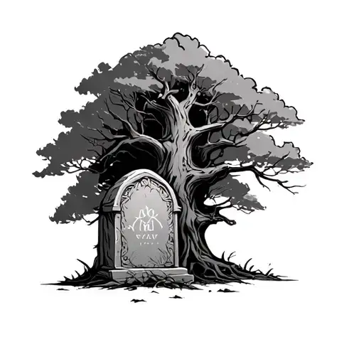 Tomb Stone Under Dead Tree