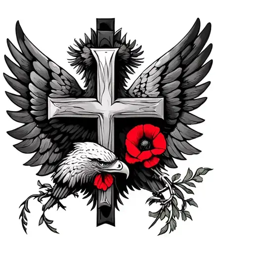 Lorraine Cross Surrounded By The Wings Of An Imperial Eagle With A Poppy Between Its Talons