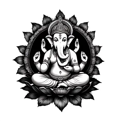Mandala Ganesha Sitting In Lotus Flower Blooming Flowers Widely To Both Sides