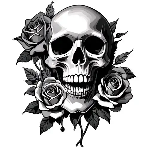 Skull And Roses Intertwined