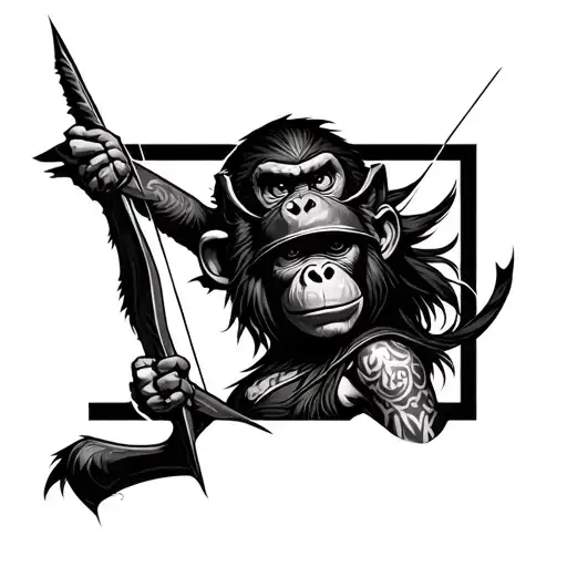 Female Archerer Wearing Angry Monkey As Head Gear