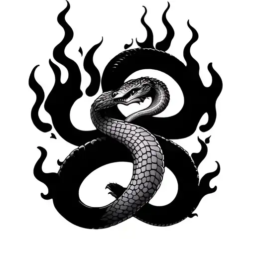 Flames Around Snake Back Tattoo Design