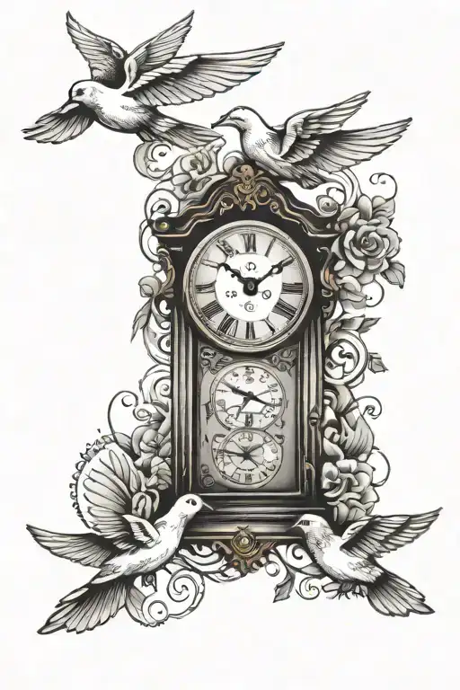 Three Clocks And Dove Flying