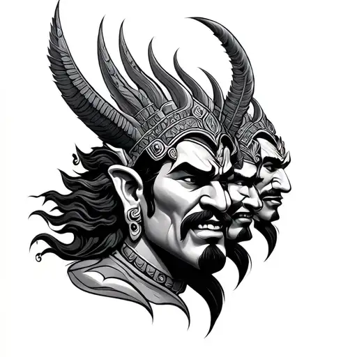 Ravana Tattoo Arranged 10 Heads