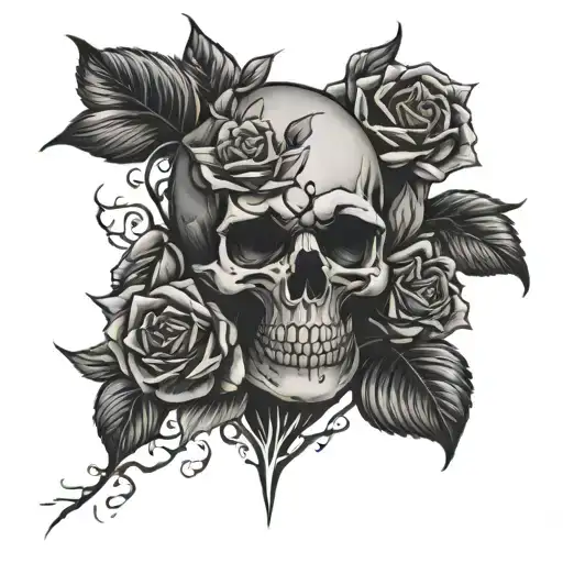 Skull And Roses Intertwined