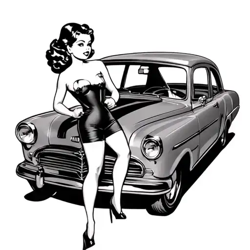 A Pinup Girl Putting Pinstripes On A Car