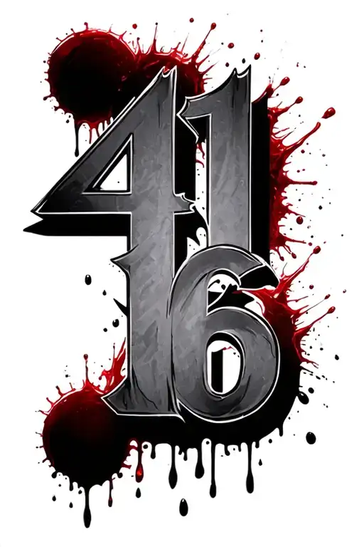 The Number 4136 In Horizontal Line With Blood Around