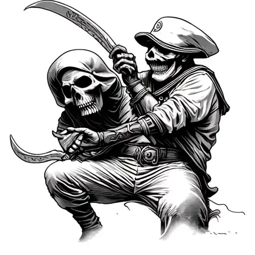 Navy Sailor Boatswains Mate With Grim Reaper Knocking Full Body