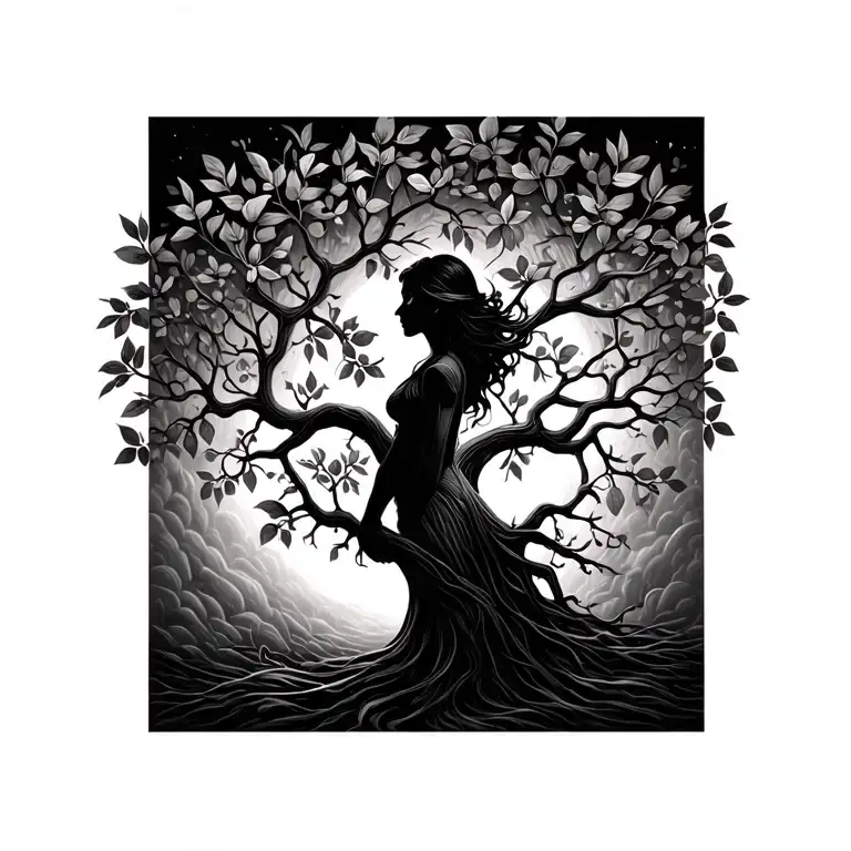 Tree Of Life Woman Posing Silouette