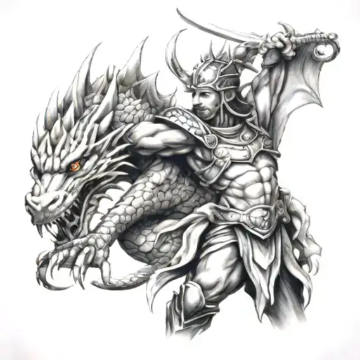 A Warrior Protecting Dragon