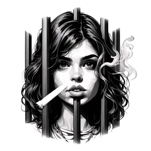 Girl Smoking Behind Bars
