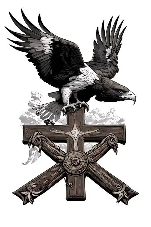 American Eagle Propped On Cross
