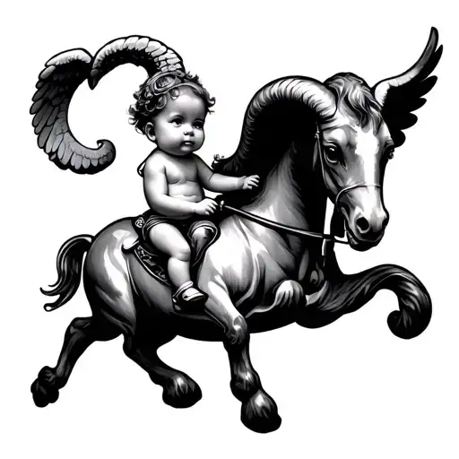 Baby Angel Riding A Chibi Aries Zodiac