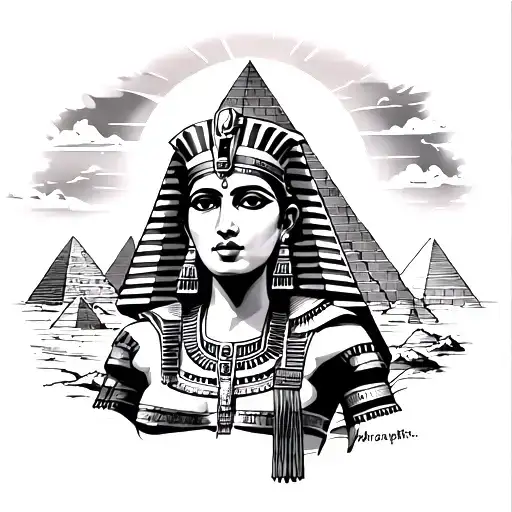Cleopatra With Pyramids In The Background And A Sunset
