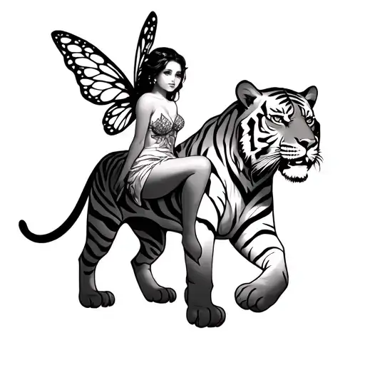 Fairy Sitting On A Tiger Walking
