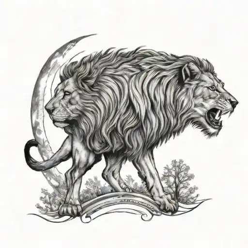 Lion And Wolf Howling At The Moon