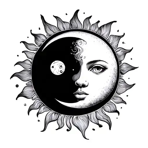 Hippy Sun And Moon Tattoo On Calf