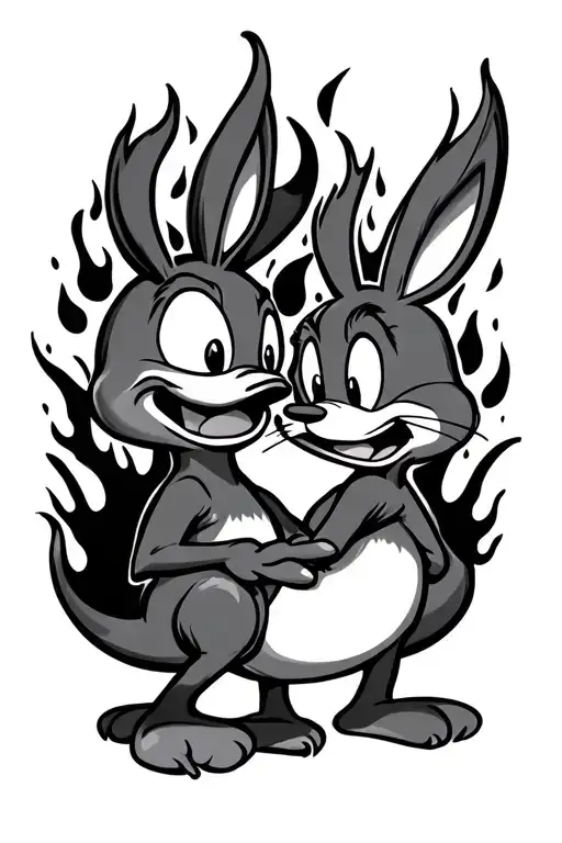 Daffy Duck And Bugz Bunny With Flames