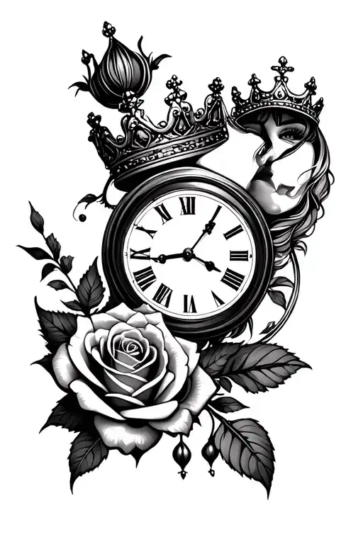 Beautiful Woman With Crown Clock Rose