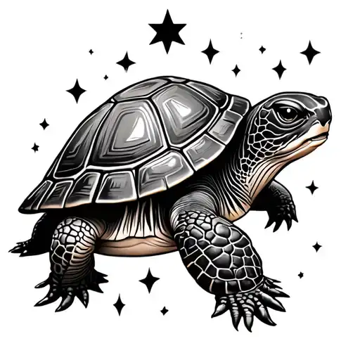 Fine Turtle With Shell And Stars Above Both
