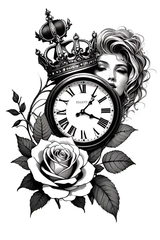 Beautiful Woman With Crown Clock Rose
