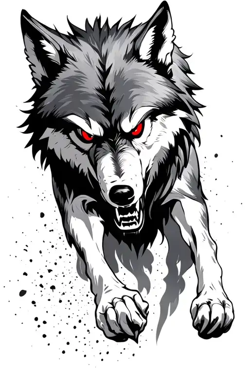 An Angry Wolf With Red Eyes Chasing