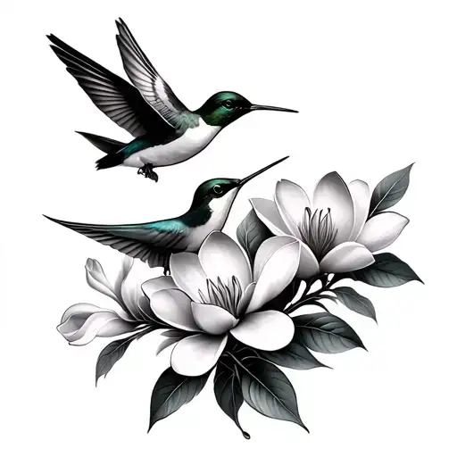 Humming Birds With Magnolia Blossom Flowers