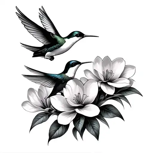 Humming Birds With Magnolia Blossom Flowers