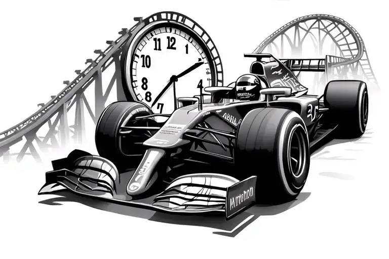 Formula 1 Car And A Rollercoaster Around A Clock