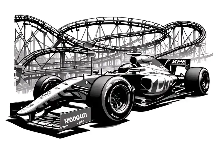 Formula 1 Car And A Rollercoaster Racing Around A Clock