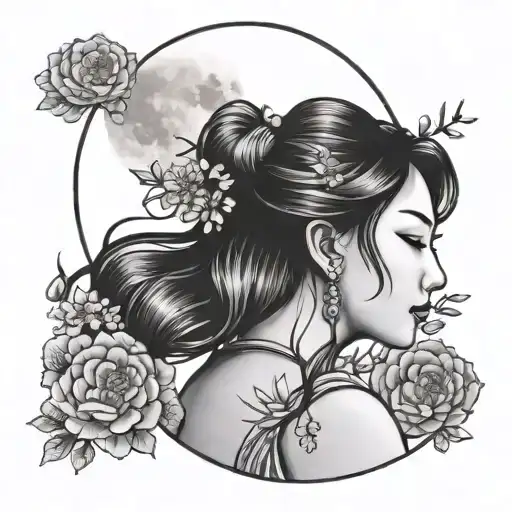 Moon Japan Girl With Sakura