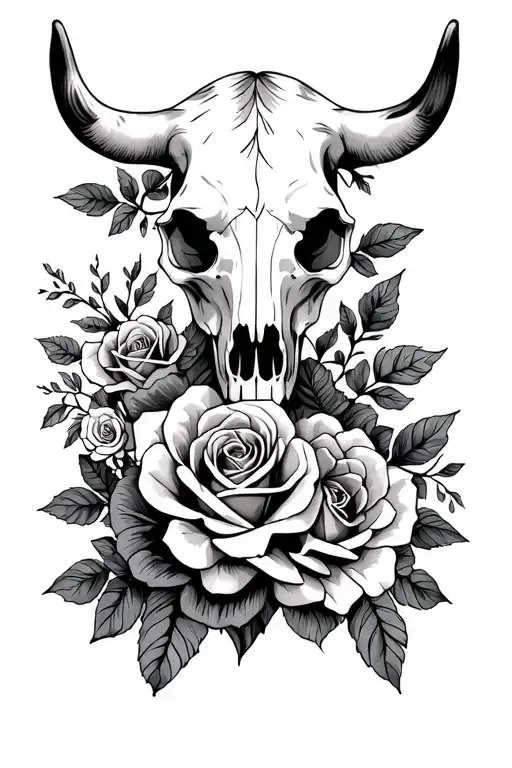 Cow Skull Flowers And Roses