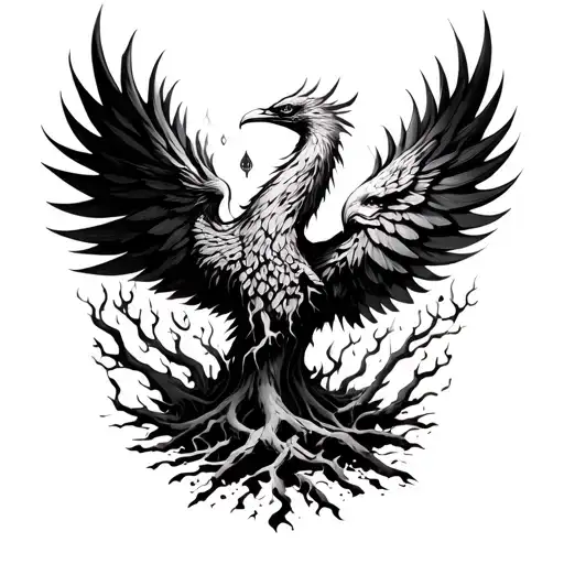 Poison Tree And Phoenix Rising From The Ashes Surrounded