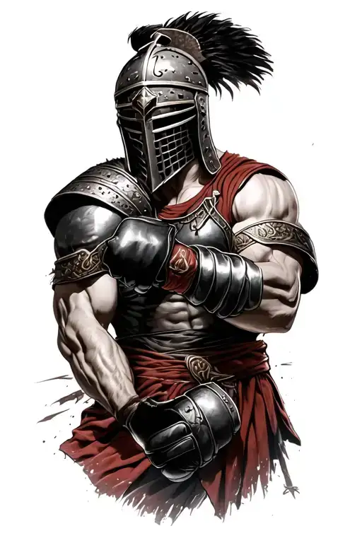 Gladiator With Helmet Fighting With Mma Gloves In A Colosseum