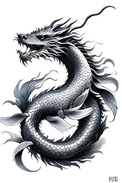 Japanes Dragon And Koi Fish