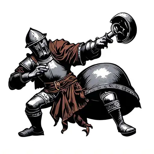 Woodcut Style Tattoo Of A Drunken Knight Acting Foolish