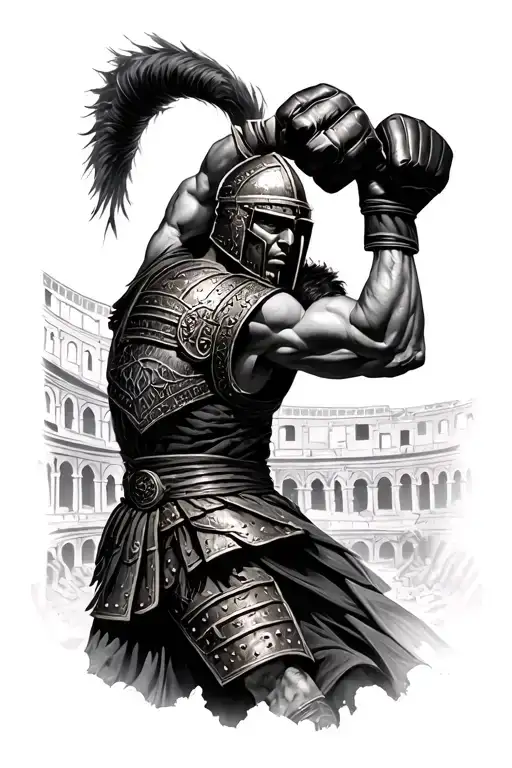 Gladiator With Helmet Fighting With Mma Gloves In A Colosseum