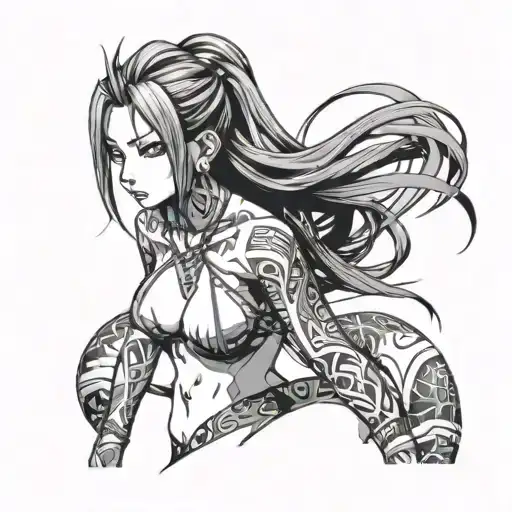 Sexy Anime Girl With Bikini And Piercings And Tribal Body