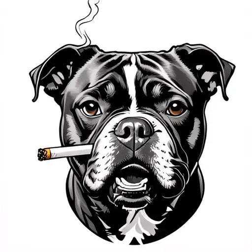 English Staffy Smoking A Cigarette Tough Valkyrie