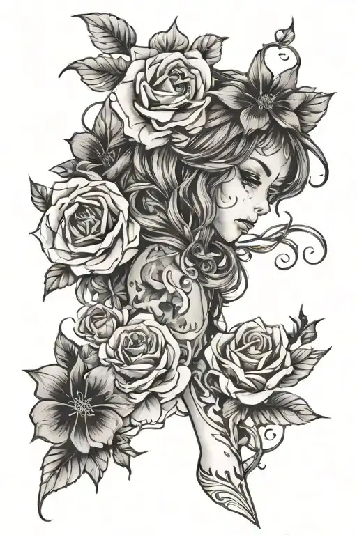Anime Girl With Piercings Made And Flower Body