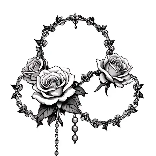 2 Roses And Rosary Memorial Tattoo Design