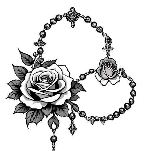 Roses And Rosary Memorial Tattoo Design Featuring