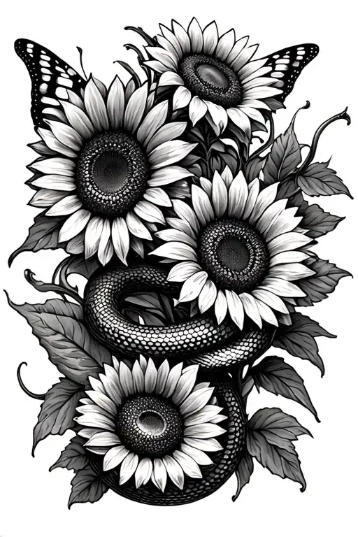 Sunflowers Snake Butterfly