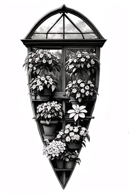 Greenhouse With Rows Of Flowers And Hanging Baskets