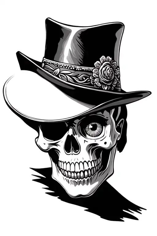 Mexican Skull With Peaky Blinders Hat Over One Eye