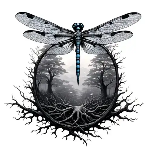 Tree Of Life With A Dragonfly Hovering In The Middle