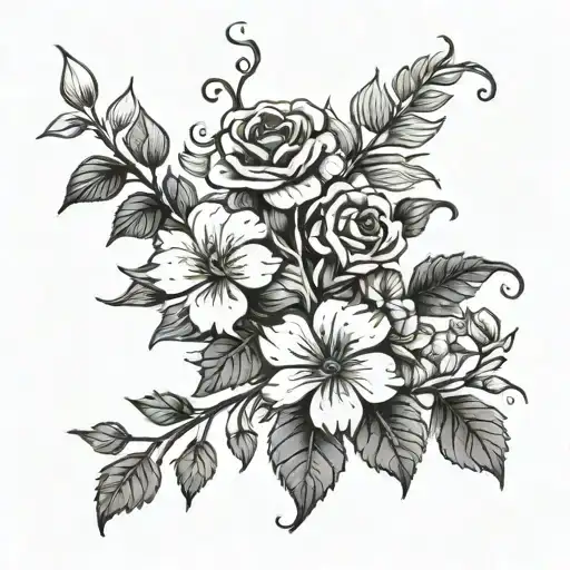 Birth Month Flowers On A Vine Thin Long