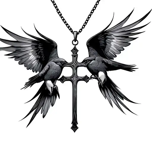 Flying Birds Holding A Cross Necklace