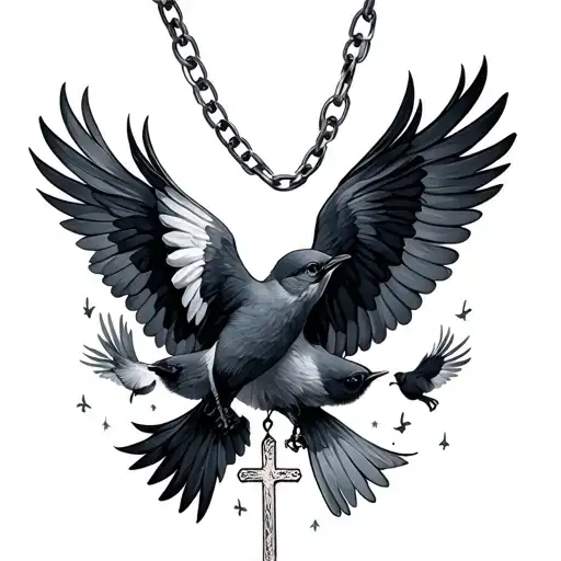 Flying Flock Lil Birds Cross Necklace